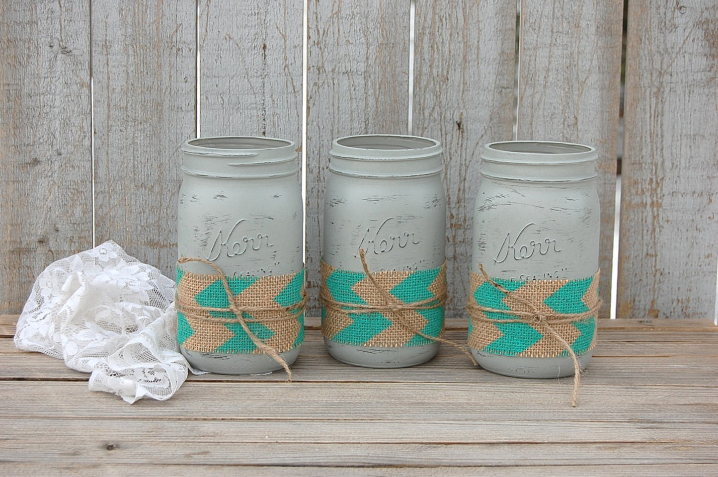 Aqua and grey chevron mason jars - The Vintage Artistry