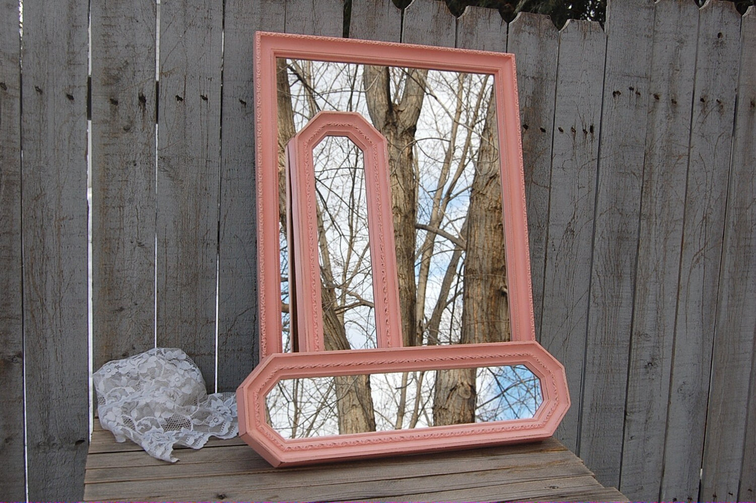 3 peach painted mirrors - The Vintage Artistry
