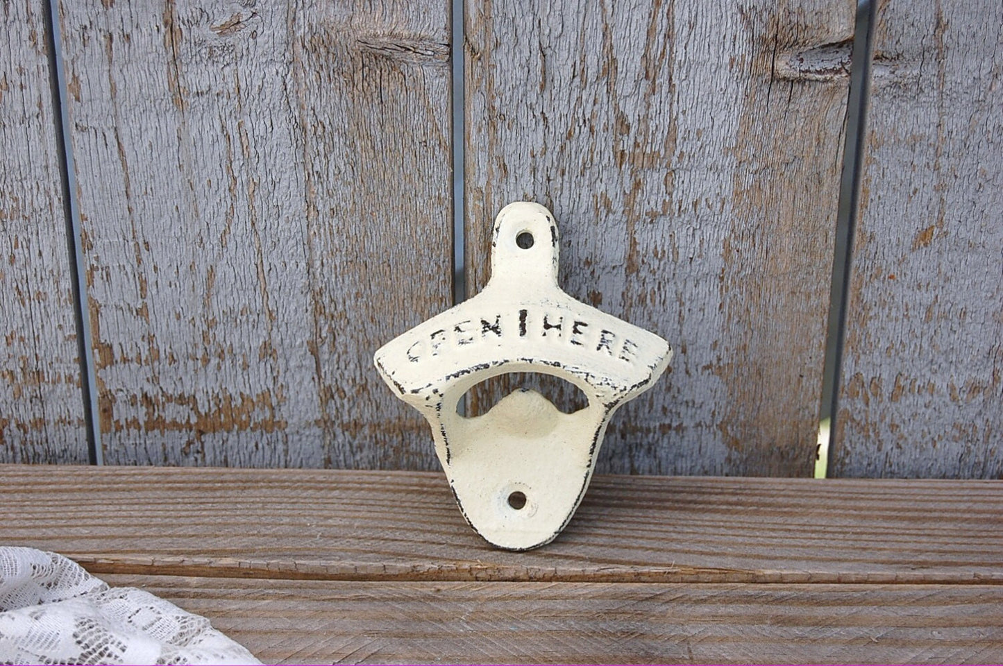 Cast iron open here bottle opener - The Vintage Artistry
