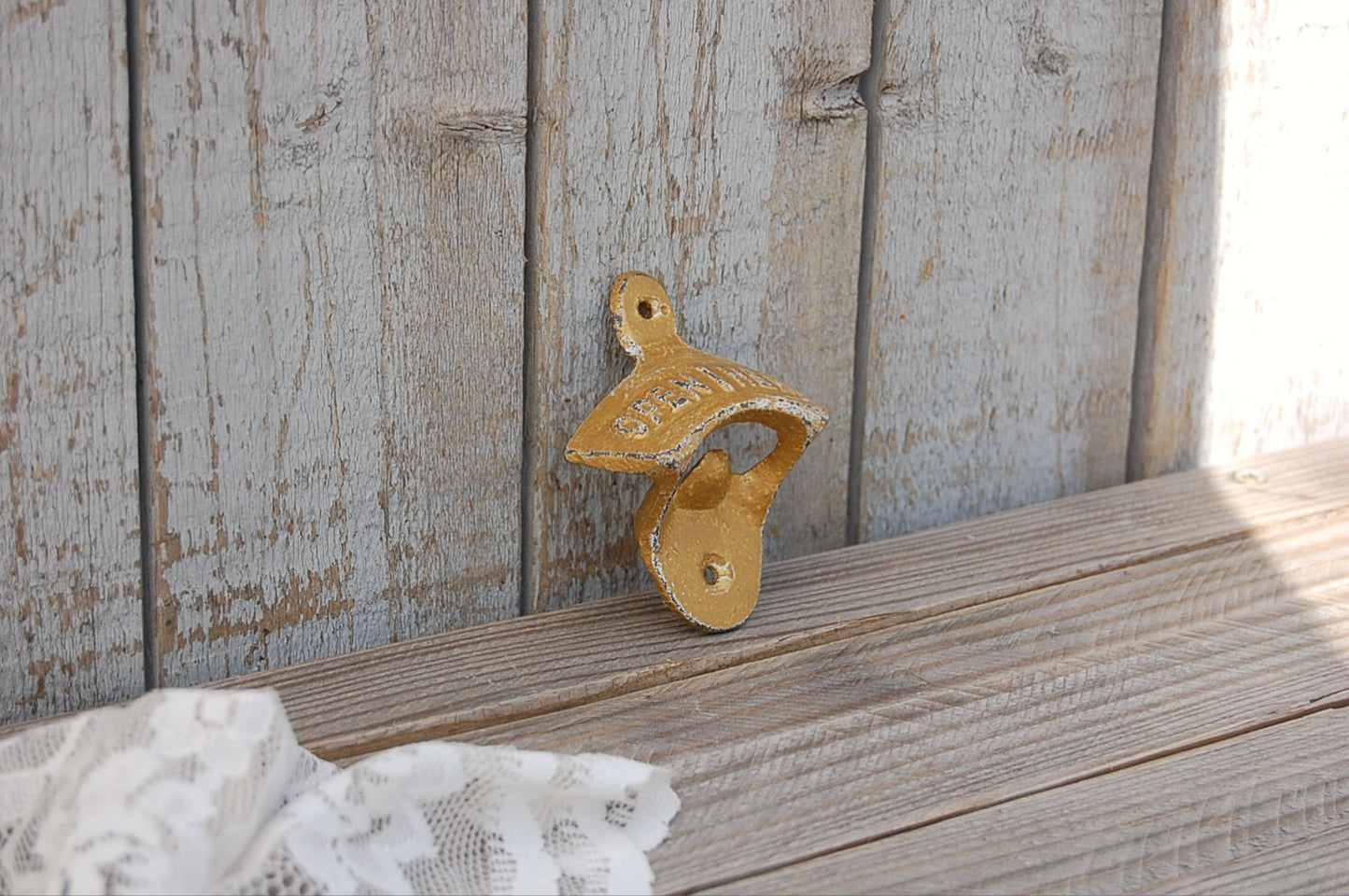 Gold wall mounted bottle opener - The Vintage Artistry