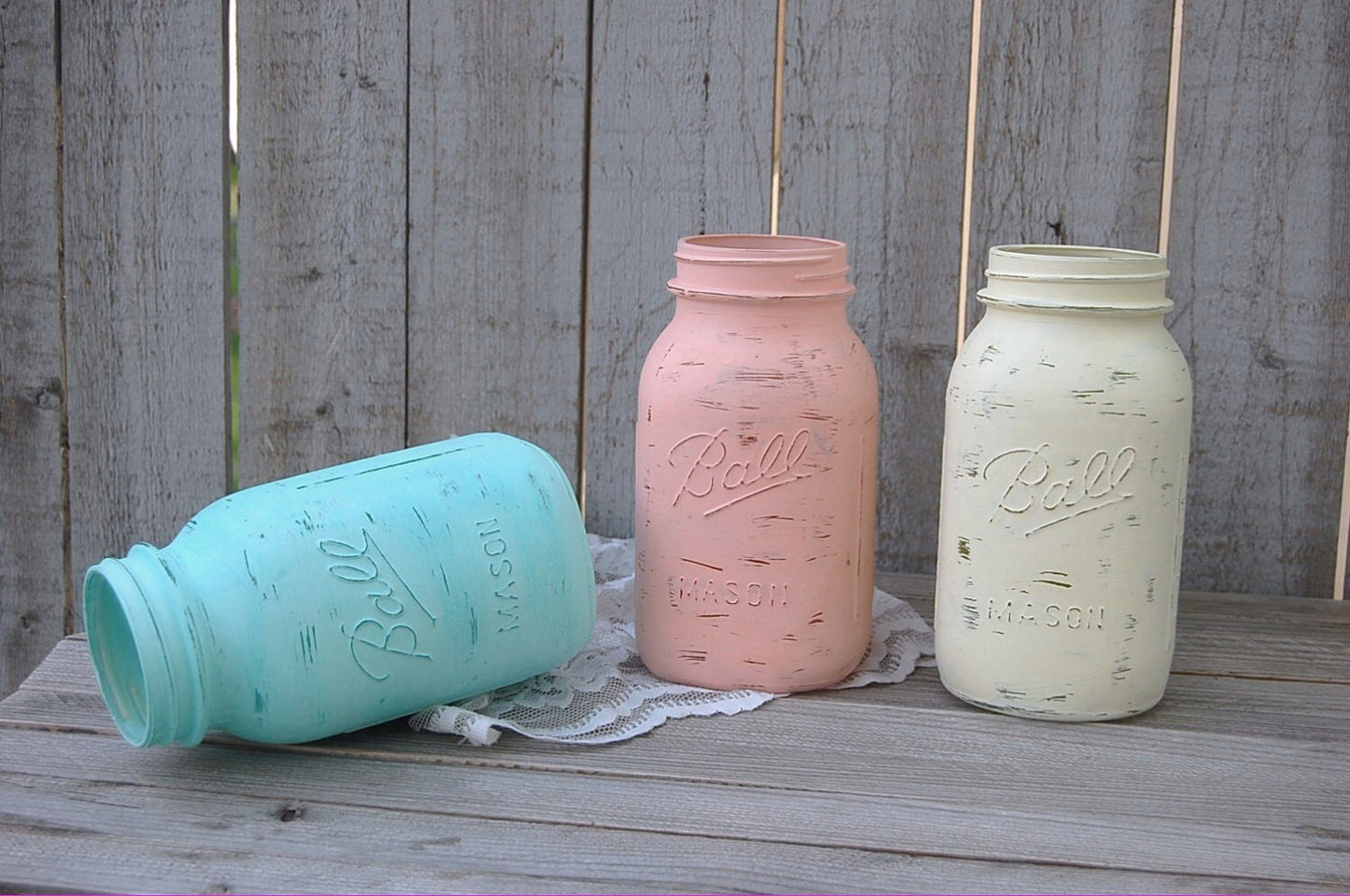 Mason Jars in mint, coral and ivory - The Vintage Artistry