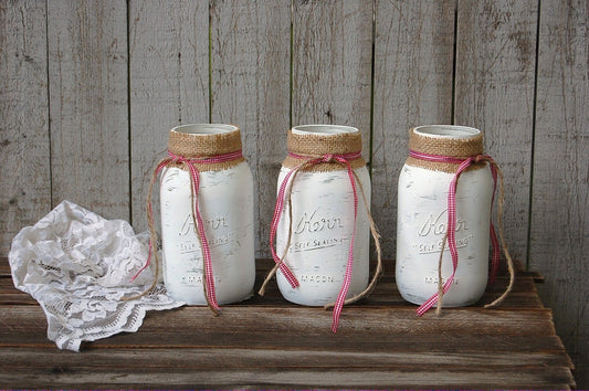 Rustic white mason jars