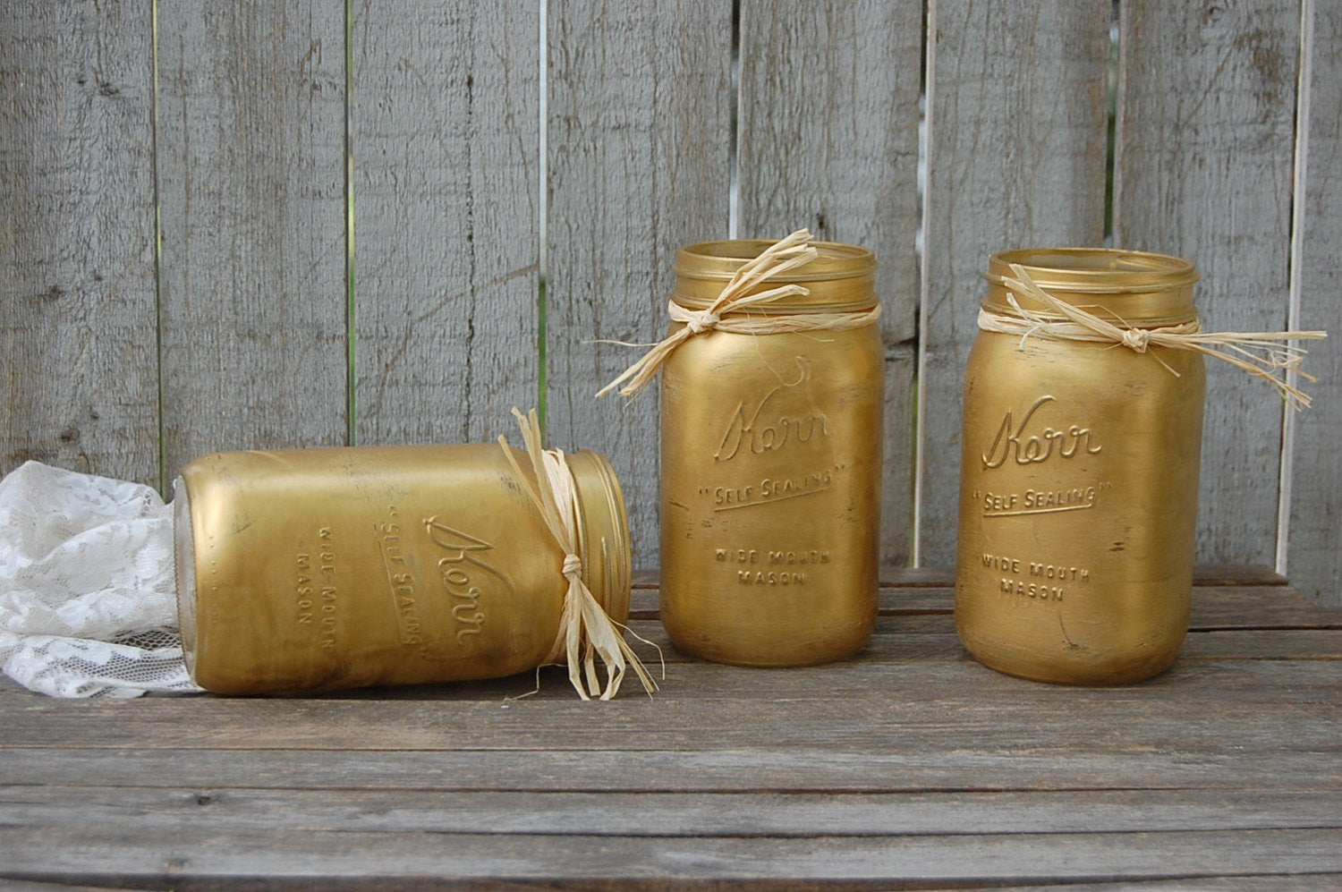 Gold shabby chic mason jars - The Vintage Artistry