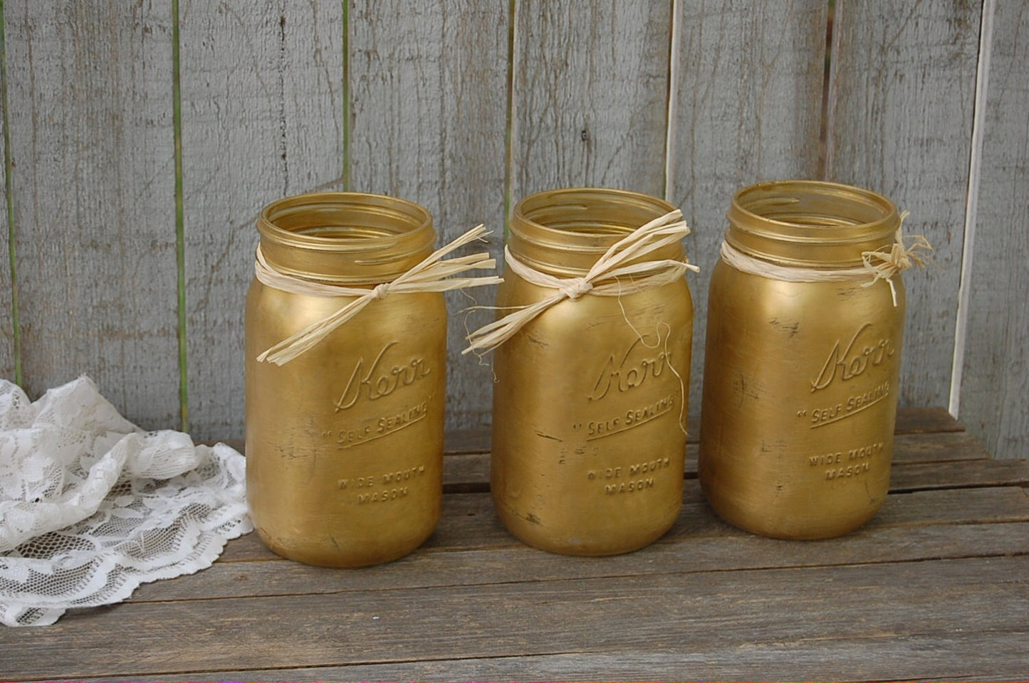 Gold shabby chic mason jars - The Vintage Artistry
