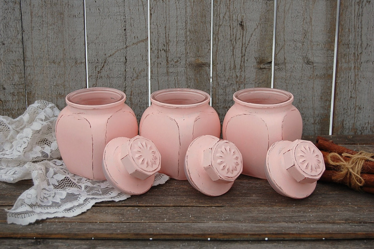 Pink shabby chic jars