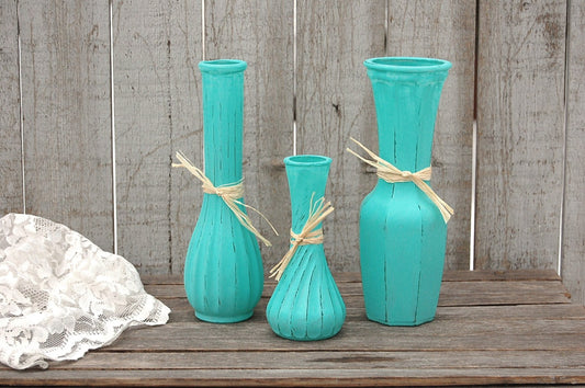 Aqua painted vases - The Vintage Artistry