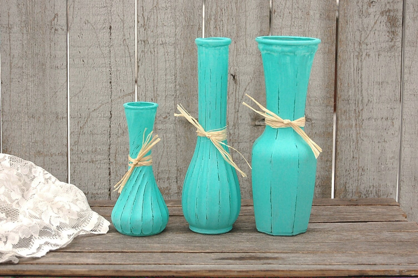 Aqua painted vases - The Vintage Artistry
