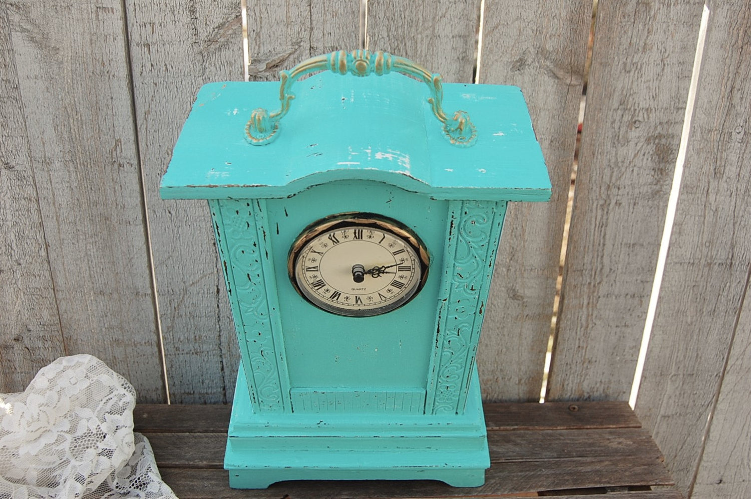 Aqua shabby chic clock - The Vintage Artistry