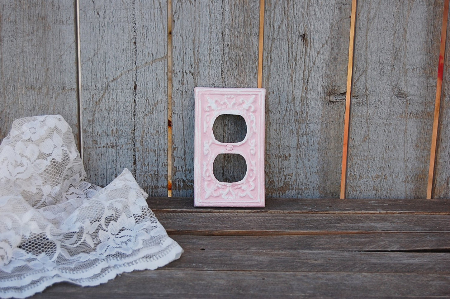 Pink and white double outlet cover - The Vintage Artistry
