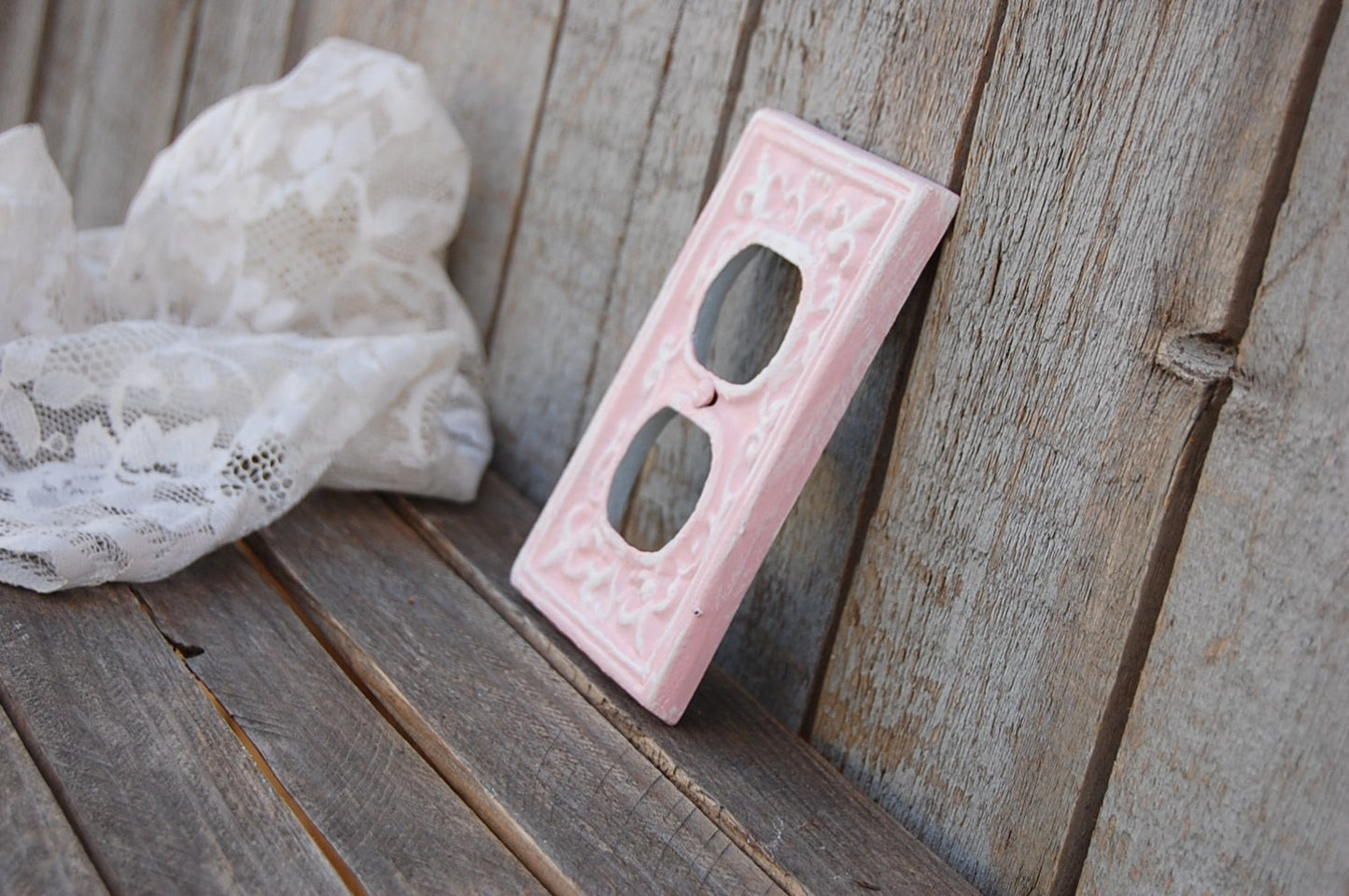 Pink and white double outlet cover - The Vintage Artistry