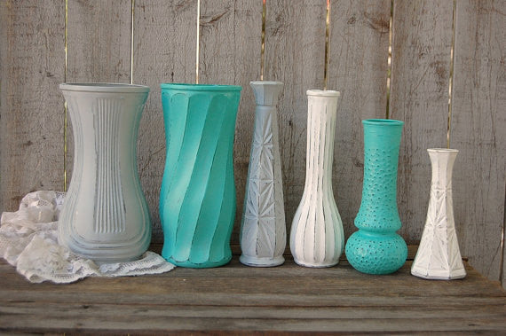 Aqua, grey & white vases - The Vintage Artistry
